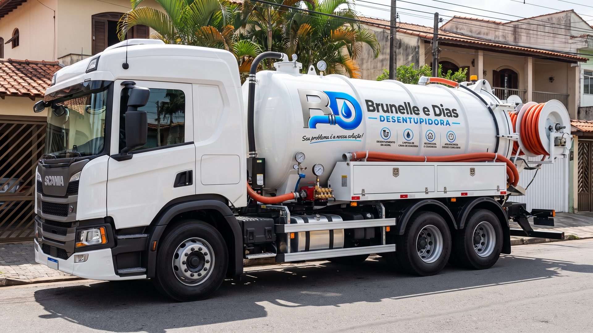 Caminhão auto-vácuo da Brunelle e Dias, desentupidora em Salvador